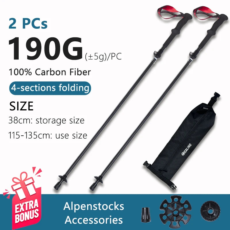 OKHEALING Ultralight Carbon Fiber Trekking Poles Folding