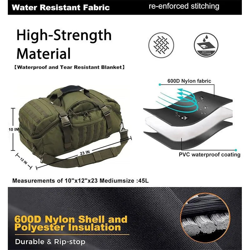 LQARMY Waterproof Convertible Travel Duffel Bag for Weekend Trips