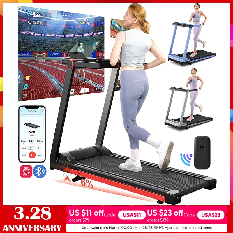 Superun 3.5HP Foldable Treadmill With 6 Percent Incline App Control