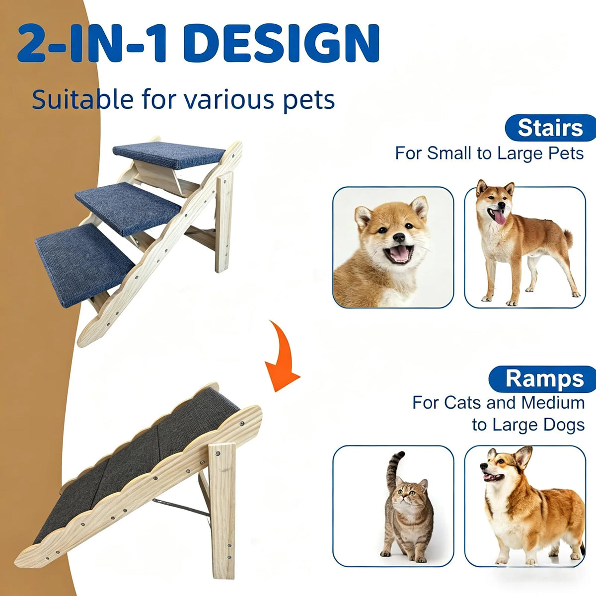 DishyKooker Wooden Folding Pet Stairs And Dog Ramp For Cars