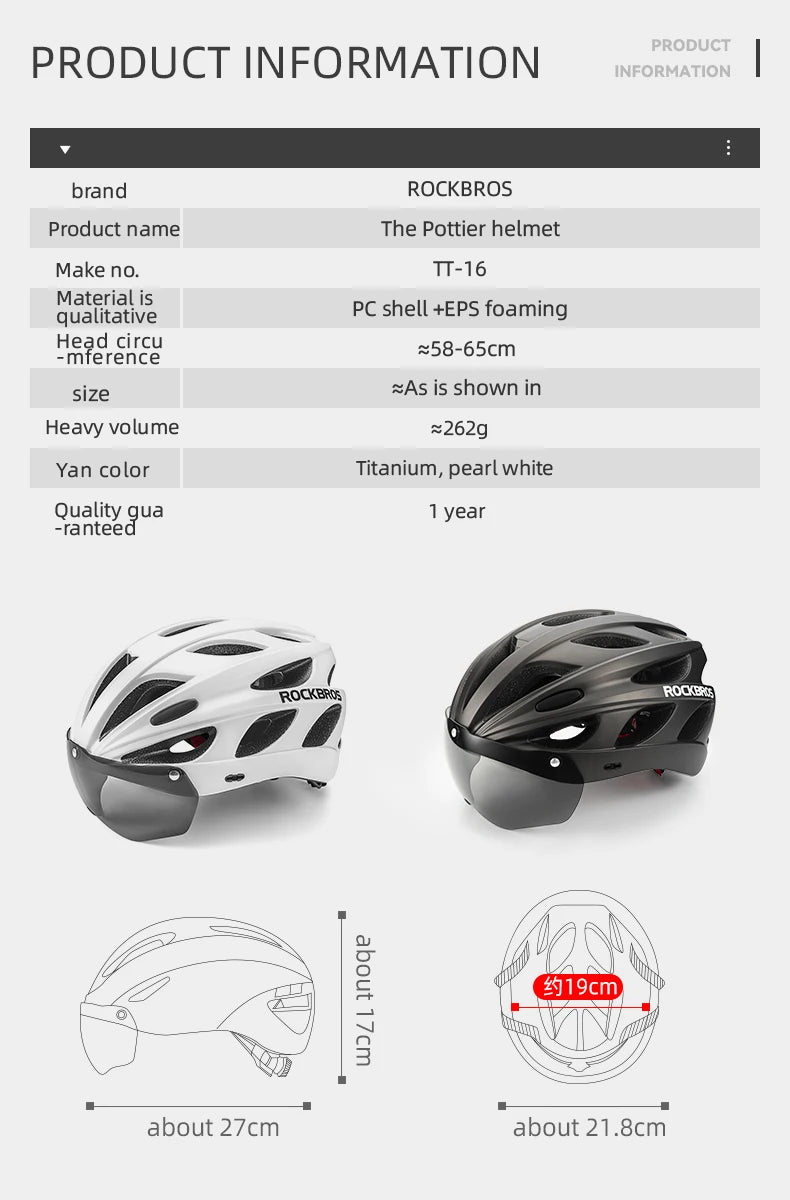 Rockbros Lightweight Cycling Helmet With Goggles For Road And Mountain