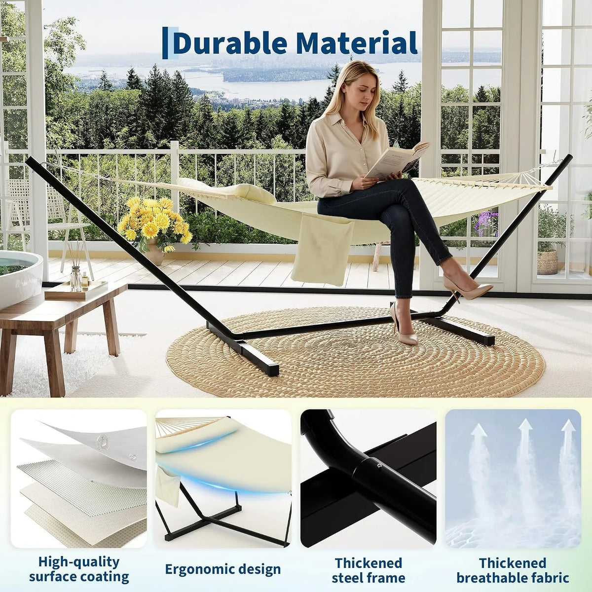 Hammock With Stand, Balance Rope And Pillow For Outdoor Relaxation