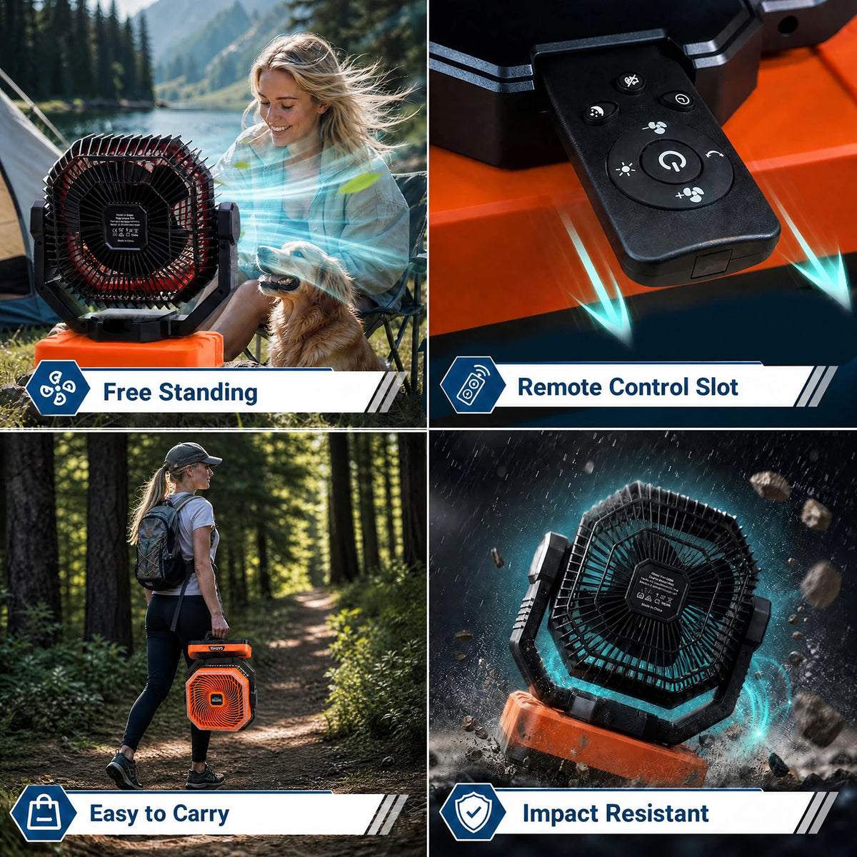 HiMISS Portable Camping Fan with LED Light Remote and Timer