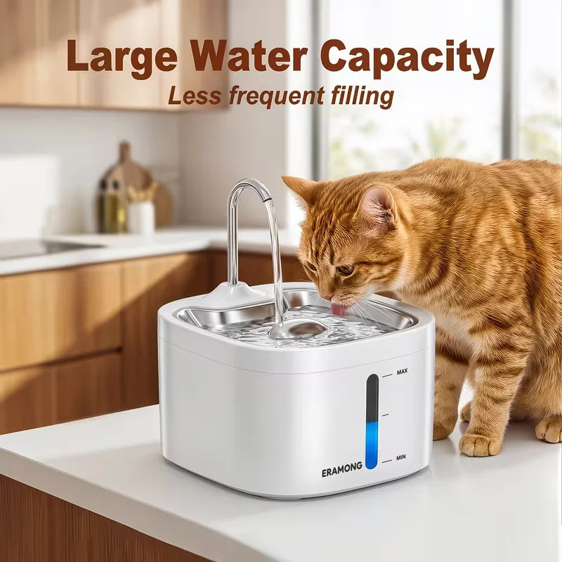 Automatic Cat Water Fountain With Stainless Steel Tray and Dispenser