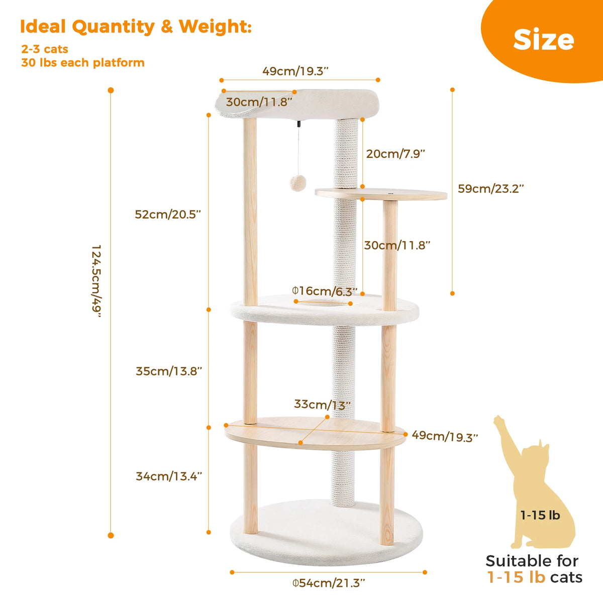 PAWZ Road Modern Wooden Cat Tree Tower With Scratching Post