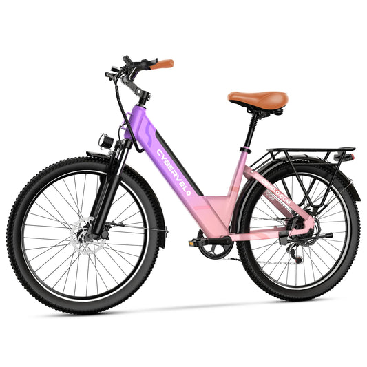 Cybervelo Urban Commute E-Bike, 48V 1000W Peak Motor, Detachable Battery 7-Speed shift Electric Bike, 26“ Step-Thru adults EK2