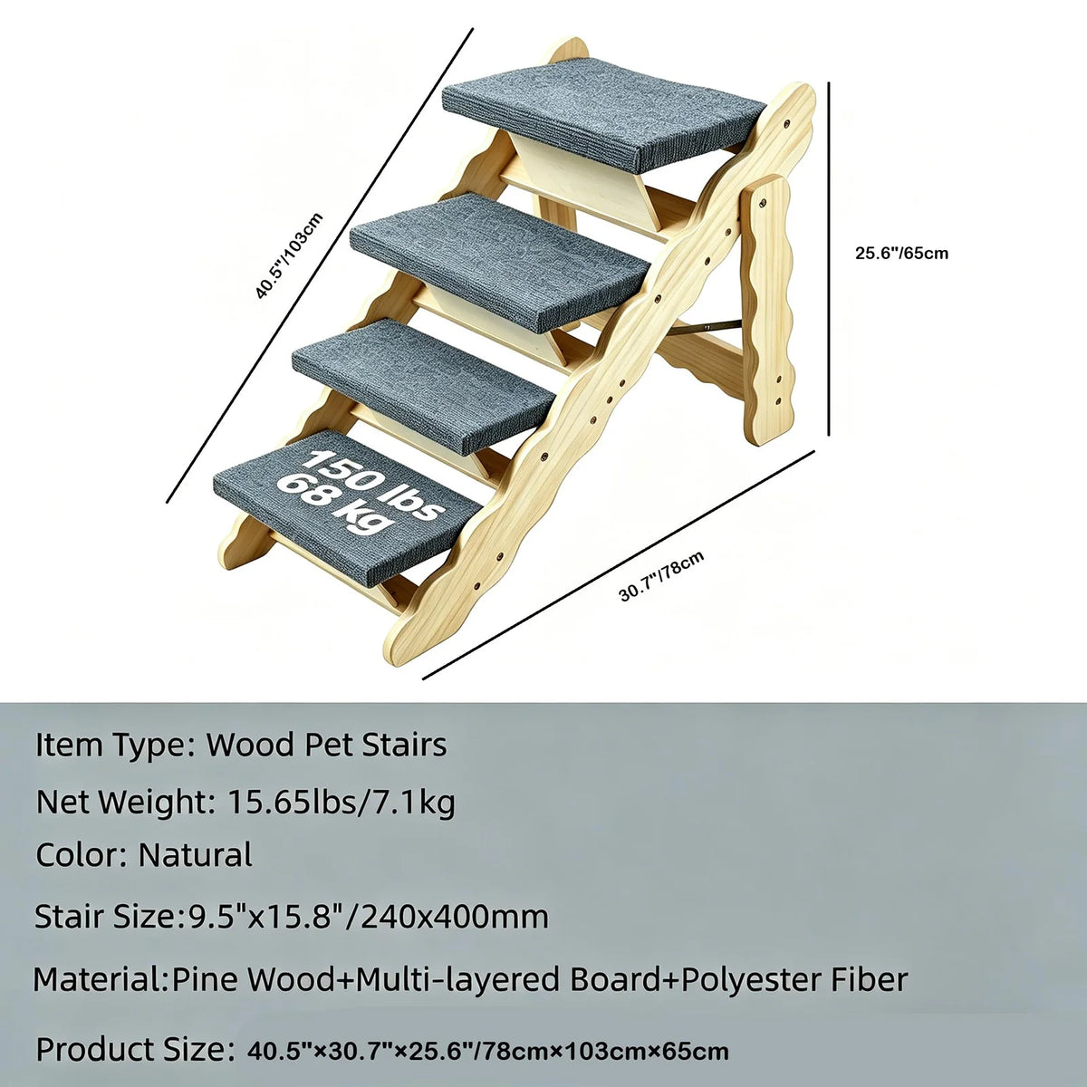DishyKooker Wooden Folding Pet Stairs And Dog Ramp For Cars