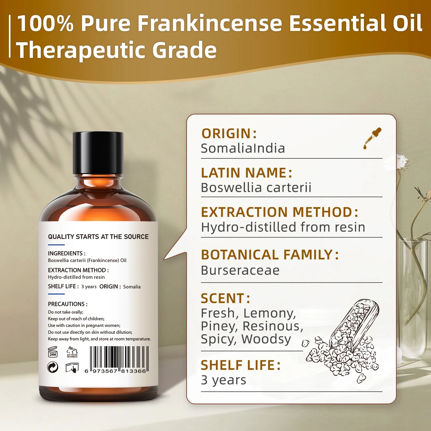 HIQILI Frankincense Essential Oil Pure Boswellia Carterii Aromatherapy Diffuser