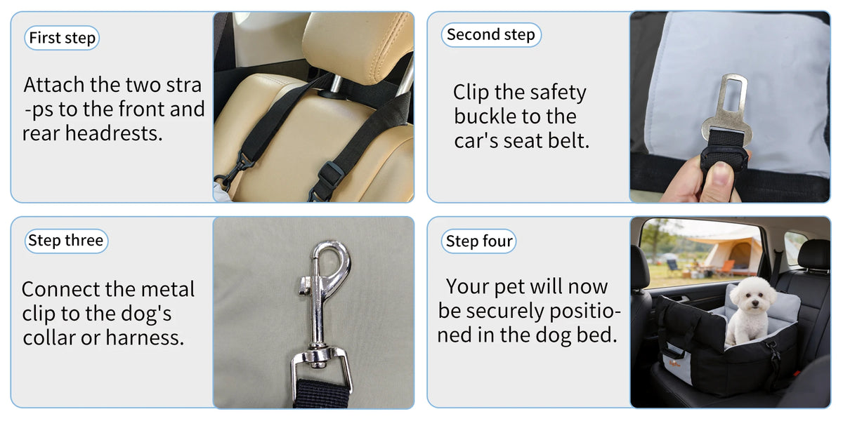 BORWART Portable Dog Car Booster Seat With Safety Belt Washable Cover