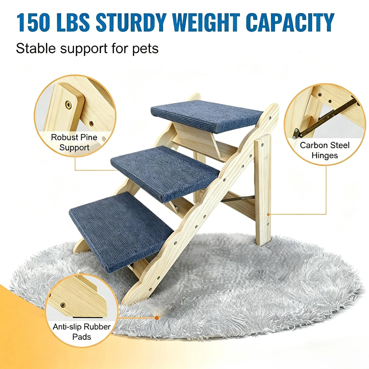 DishyKooker Wooden Folding Pet Stairs And Dog Ramp For Cars