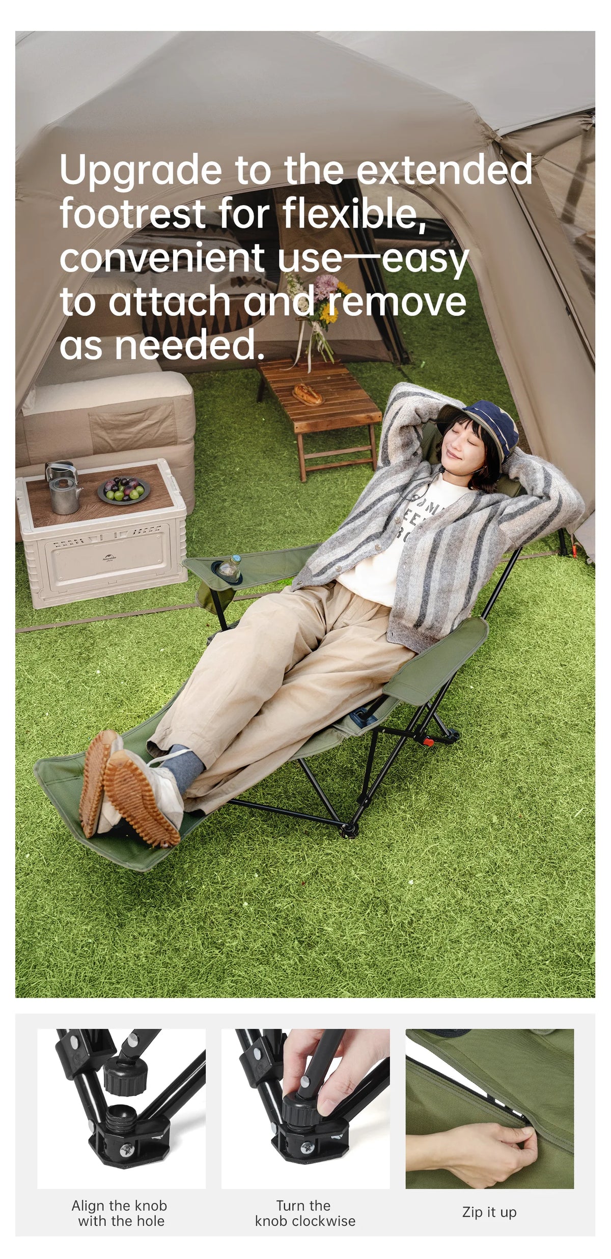 Naturehike Adjustable Folding Reclining Camping Chair With Footrest