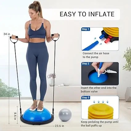 Balance Ball Trainer Set With Non Slip Base Includes Bands And Pump