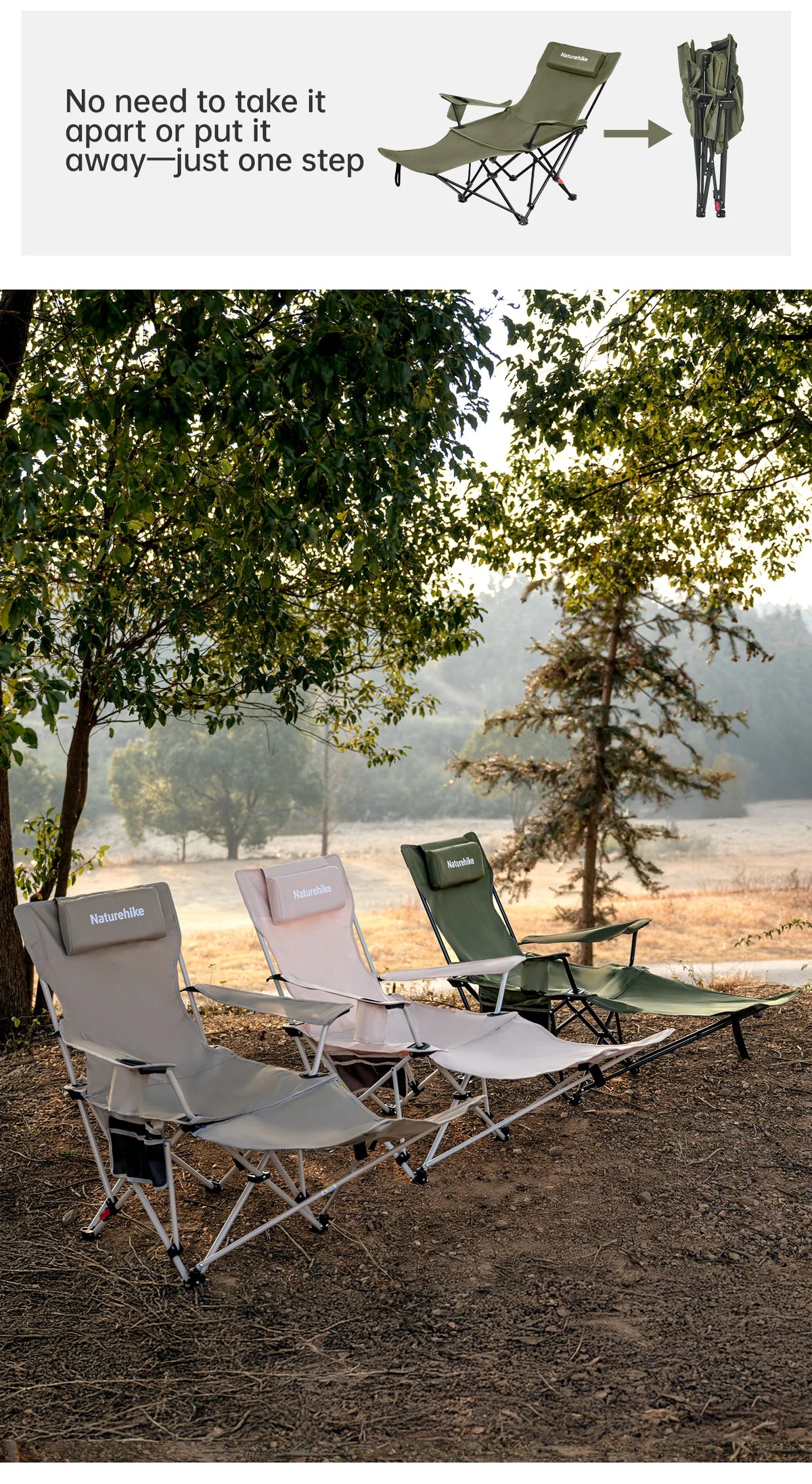 Naturehike Adjustable Folding Reclining Camping Chair With Footrest
