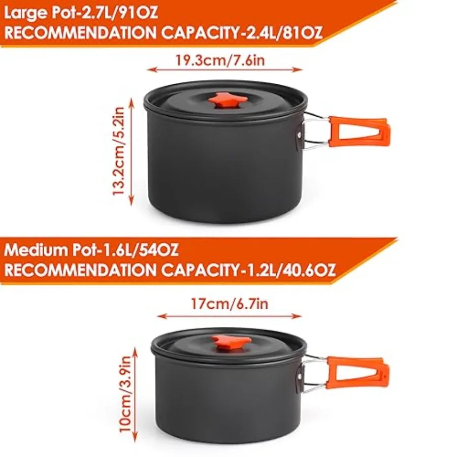 Camping Cookware Set Nonstick Lightweight Stackable Pots Pans Bowls