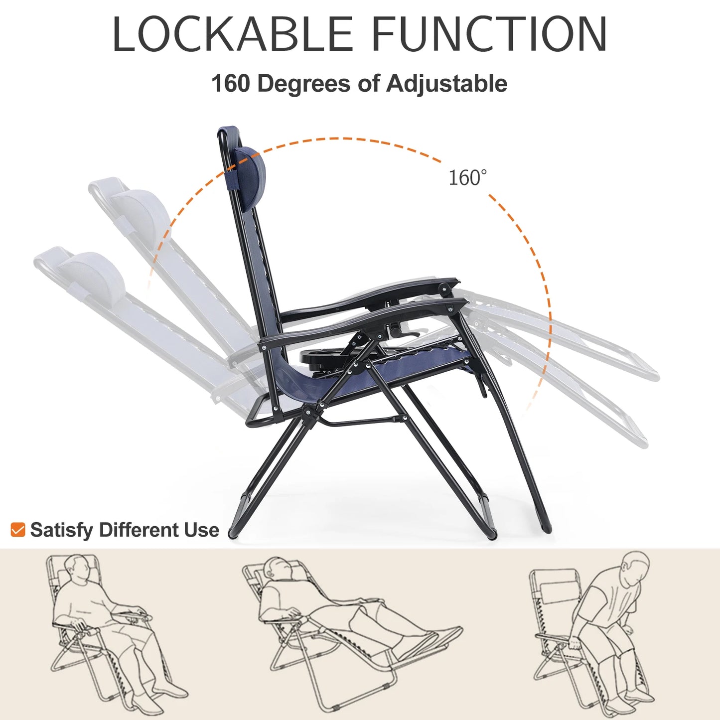 JHK Zero Gravity Outdoor Recliner With Cup Holder Trays