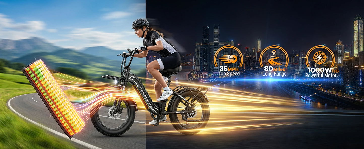 Cybervelo 1000W Step Through Electric Bike With Fat Tires