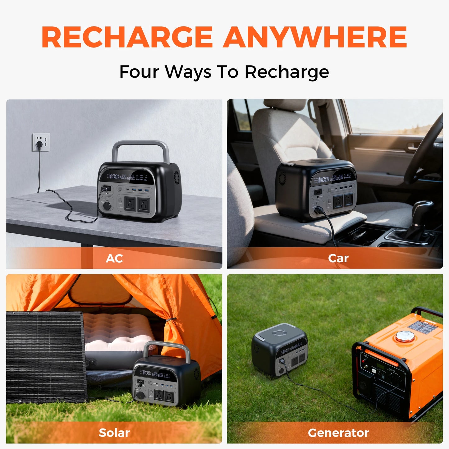CTOLITY 500W LiFePo4 Solar Portable Power Station For Family Camping