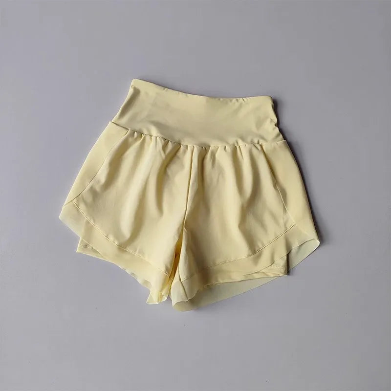 Women TwoInOne Quick Dry Breathable Mesh Sports Shorts High Waist