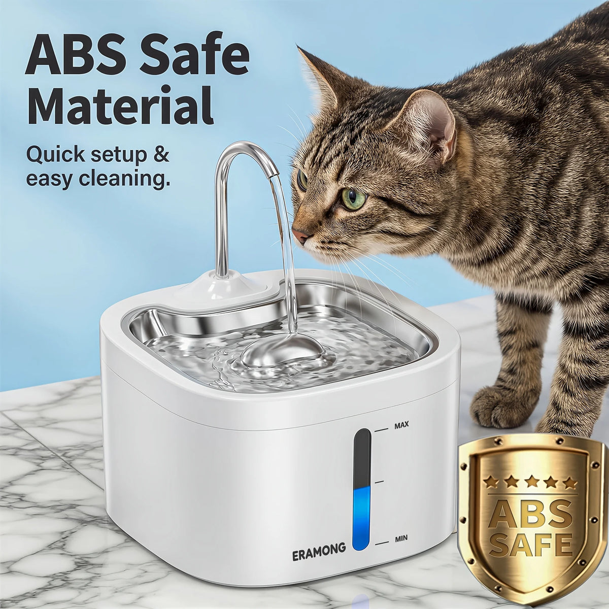 Automatic Cat Water Fountain With Stainless Steel Tray and Dispenser