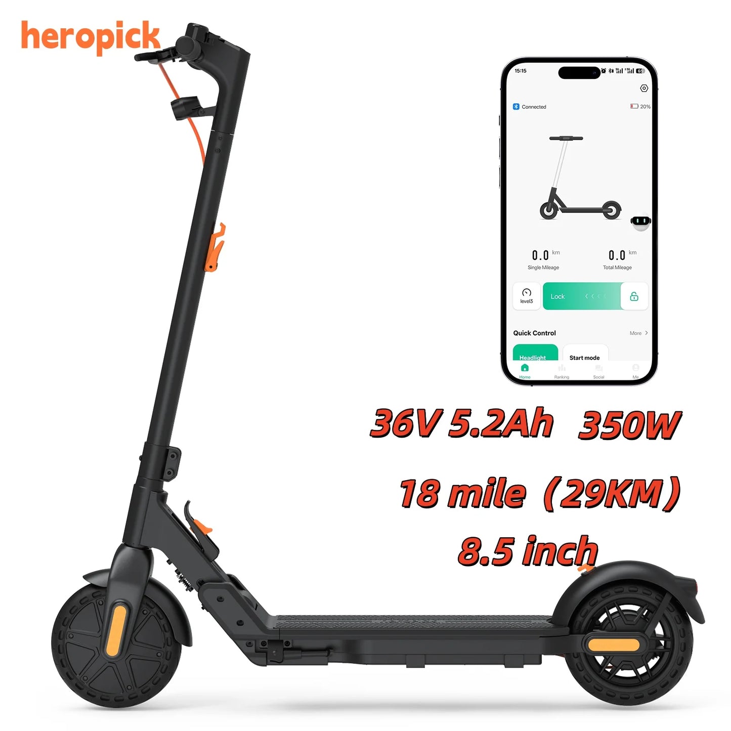 HeroPick C8 Adult Electric Scooter 350W Foldable With Suspension