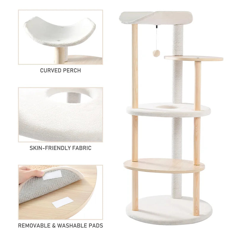 PAWZ Road Modern Wooden Cat Tree Tower With Scratching Post
