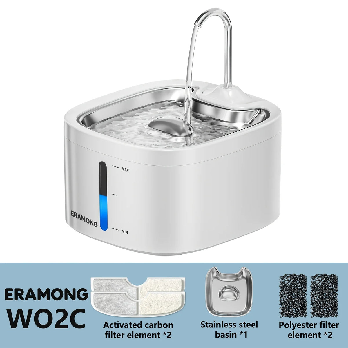 Automatic Cat Water Fountain With Stainless Steel Tray and Dispenser