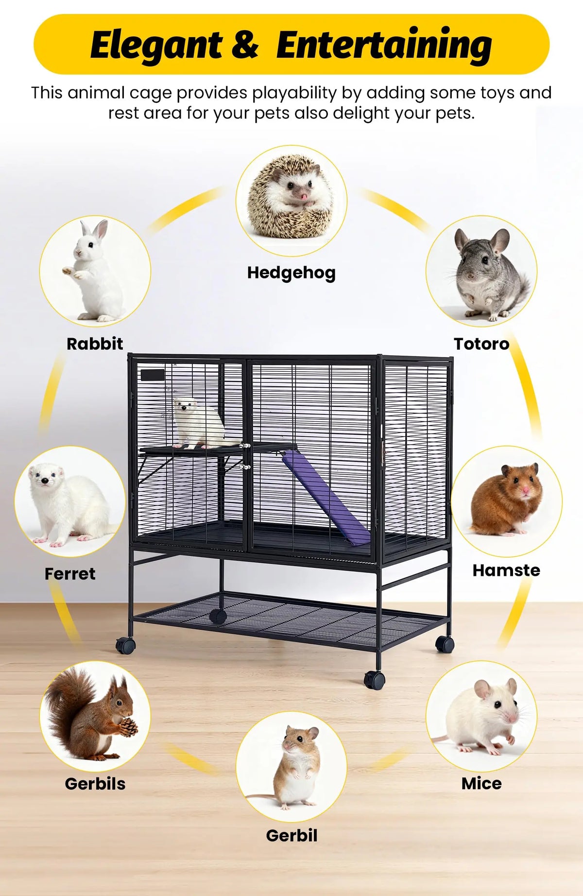HiMISS Small Animal Cage with Removable Ramp and Tray