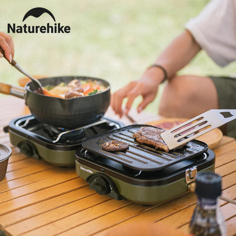 Naturehike Two Burner Portable Folding Gas Camping Stove With Griddle