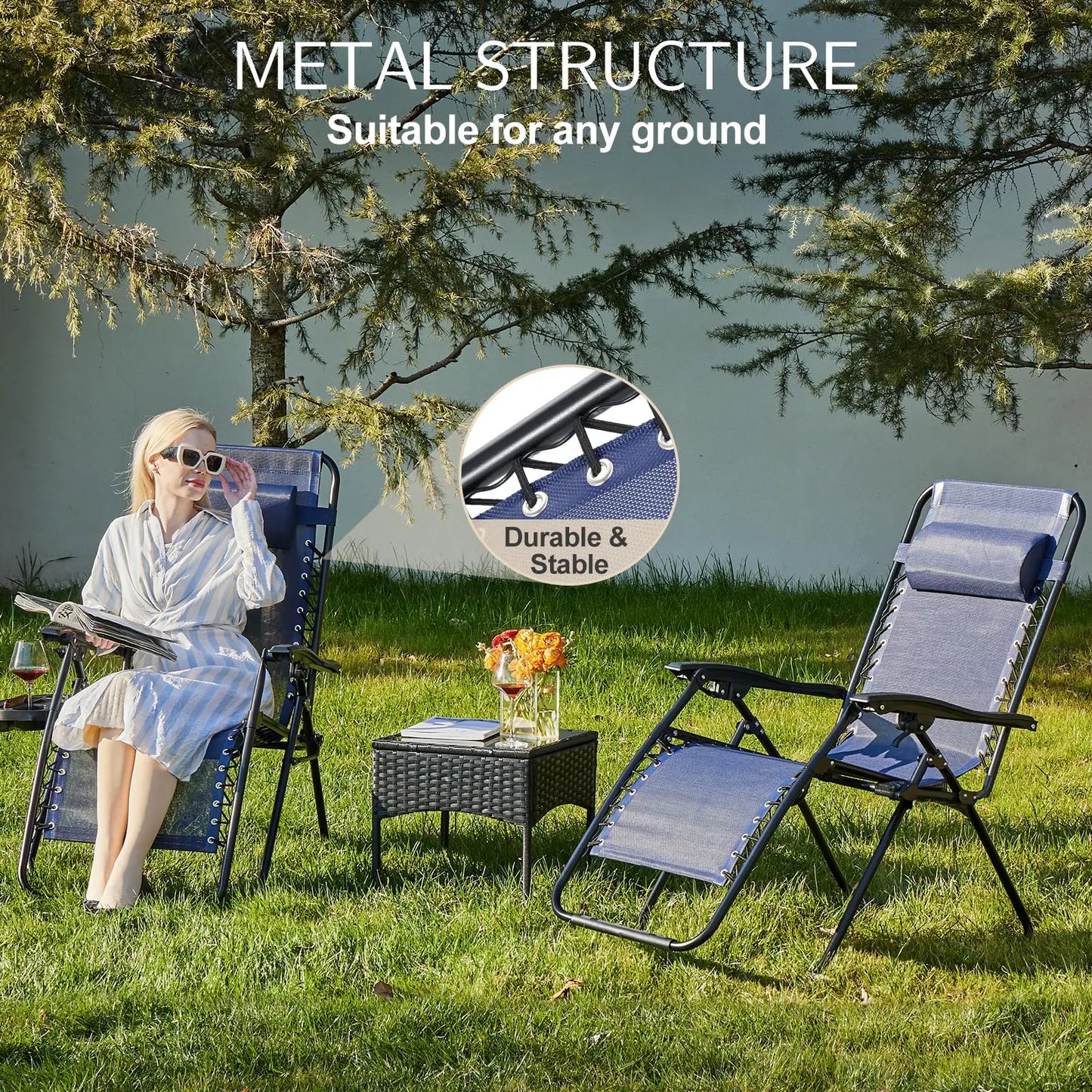 JHK Zero Gravity Outdoor Recliner With Cup Holder Trays