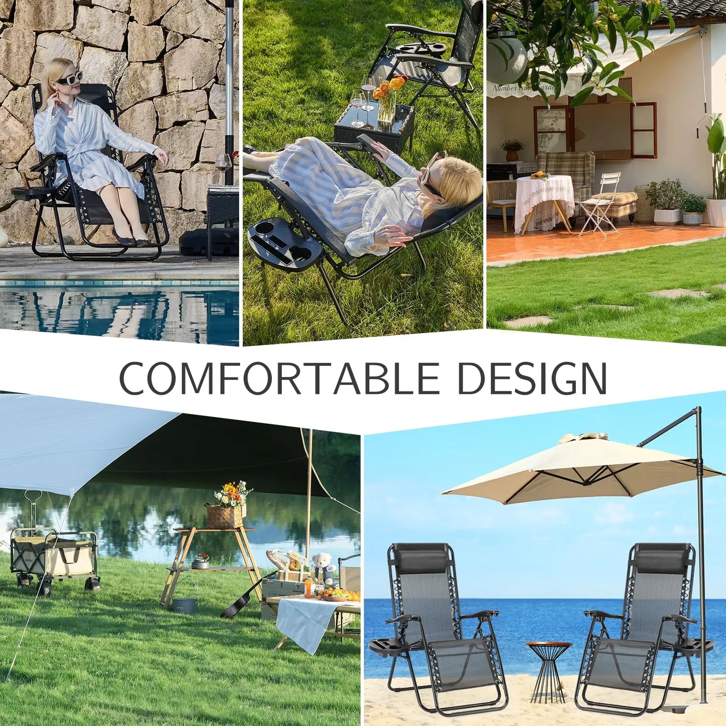 JHK Zero Gravity Outdoor Recliner With Cup Holder Trays