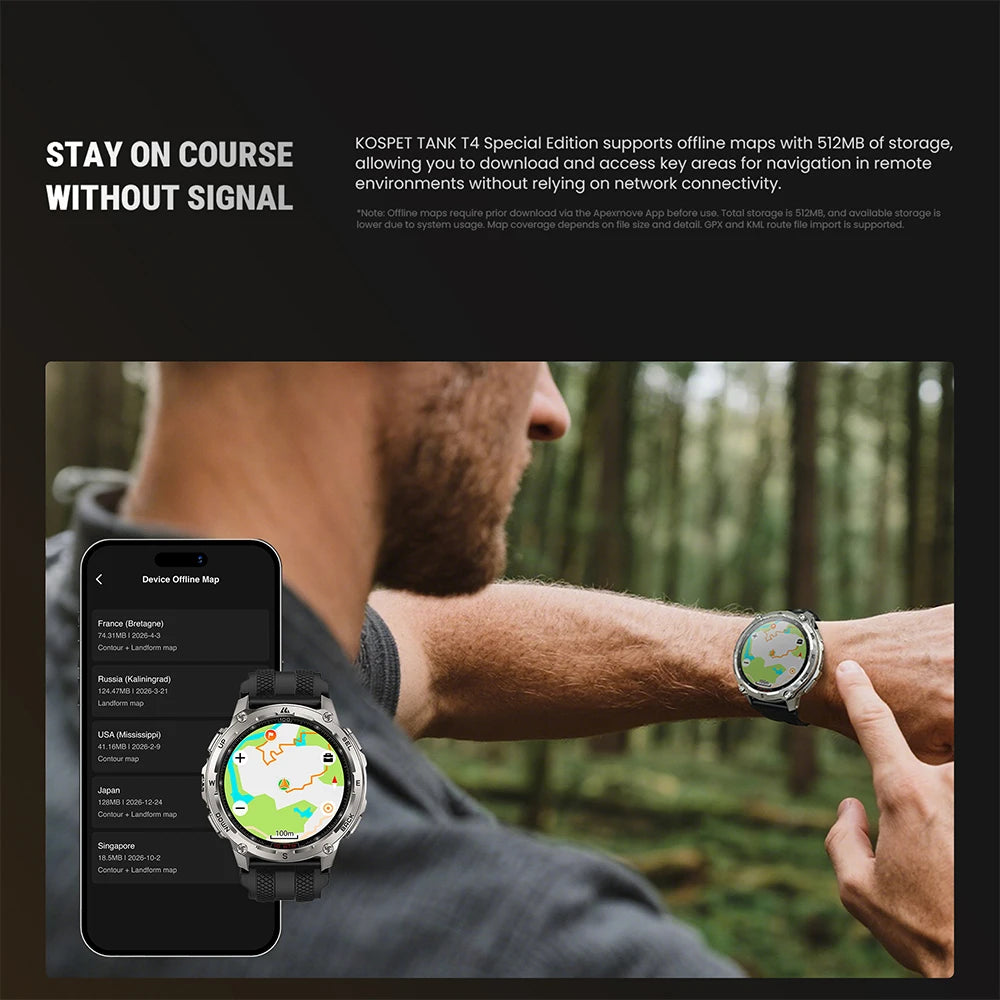 KOSPET Tank T4 GPS Smartwatch Offline Maps And Sports Tracking