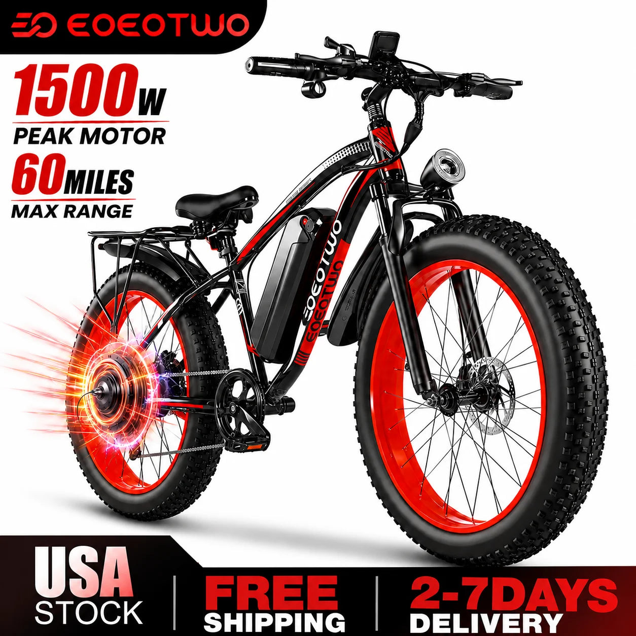EOEOTWO E01 1000W Fat Tire Electric Bike Adults Extended Range