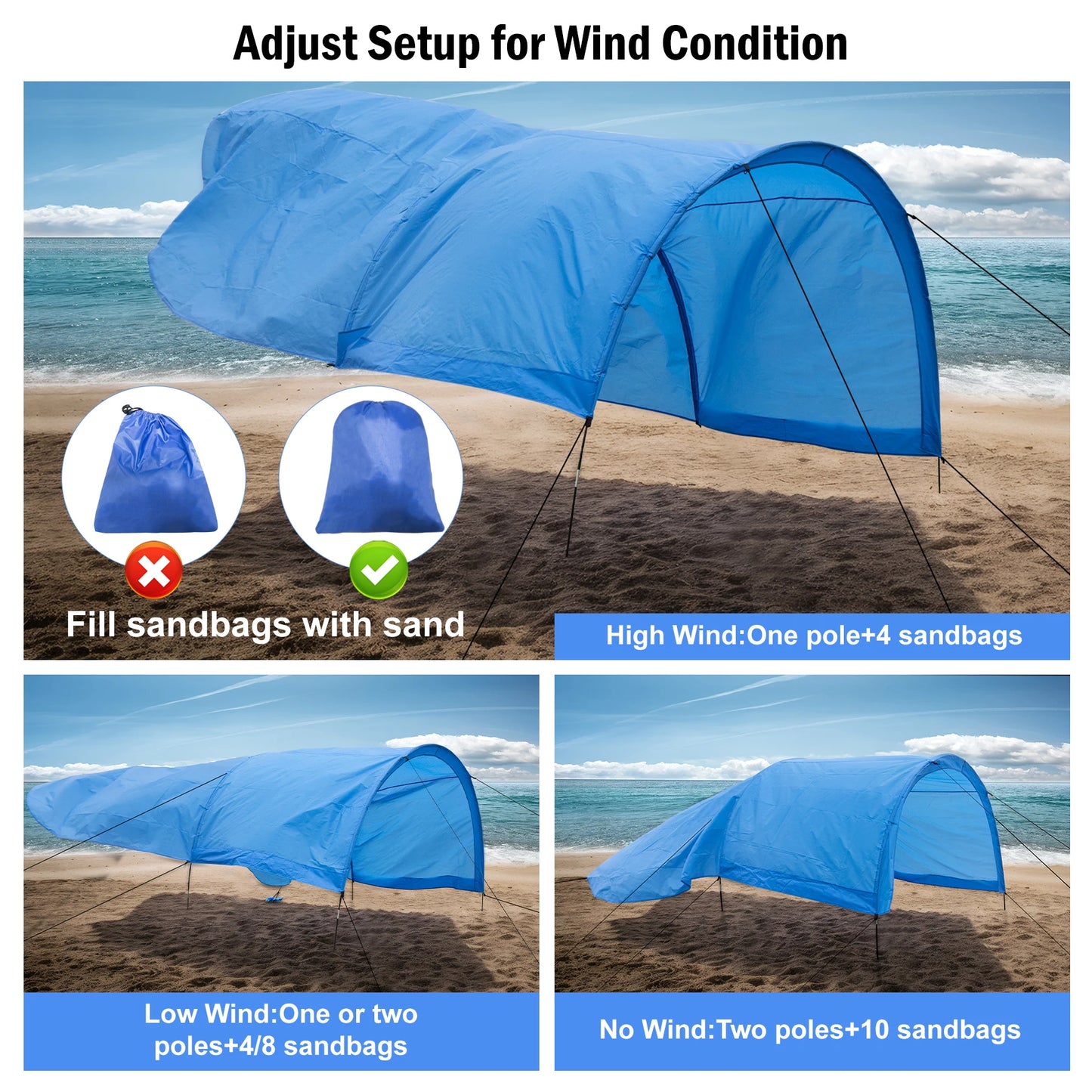 Beach Shade Canopy For 8 People Wind Assisted Setup