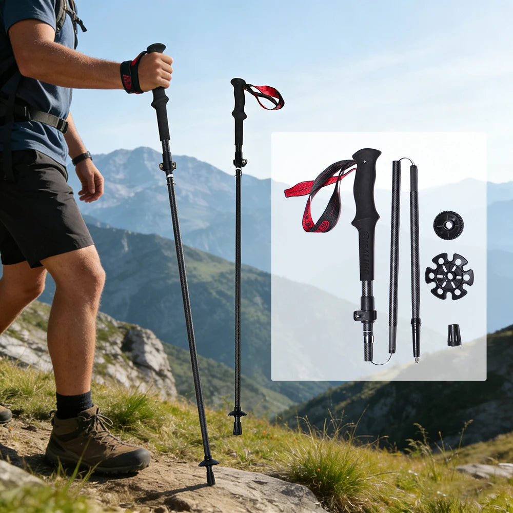OKHEALING Ultralight Carbon Fiber Trekking Poles Folding