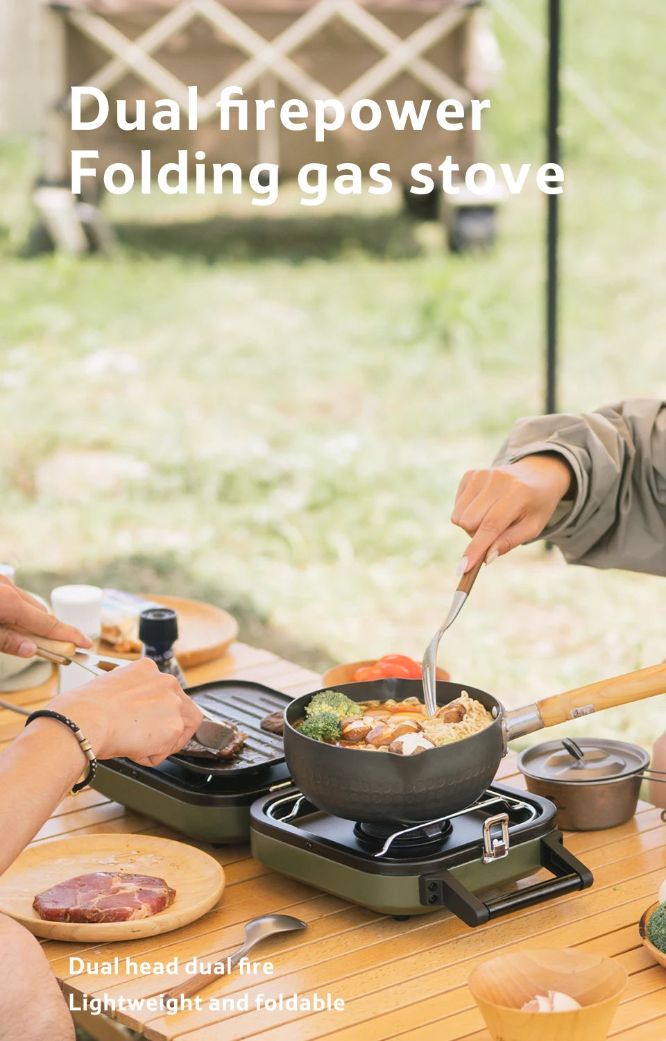 Naturehike Two Burner Portable Folding Gas Camping Stove With Griddle