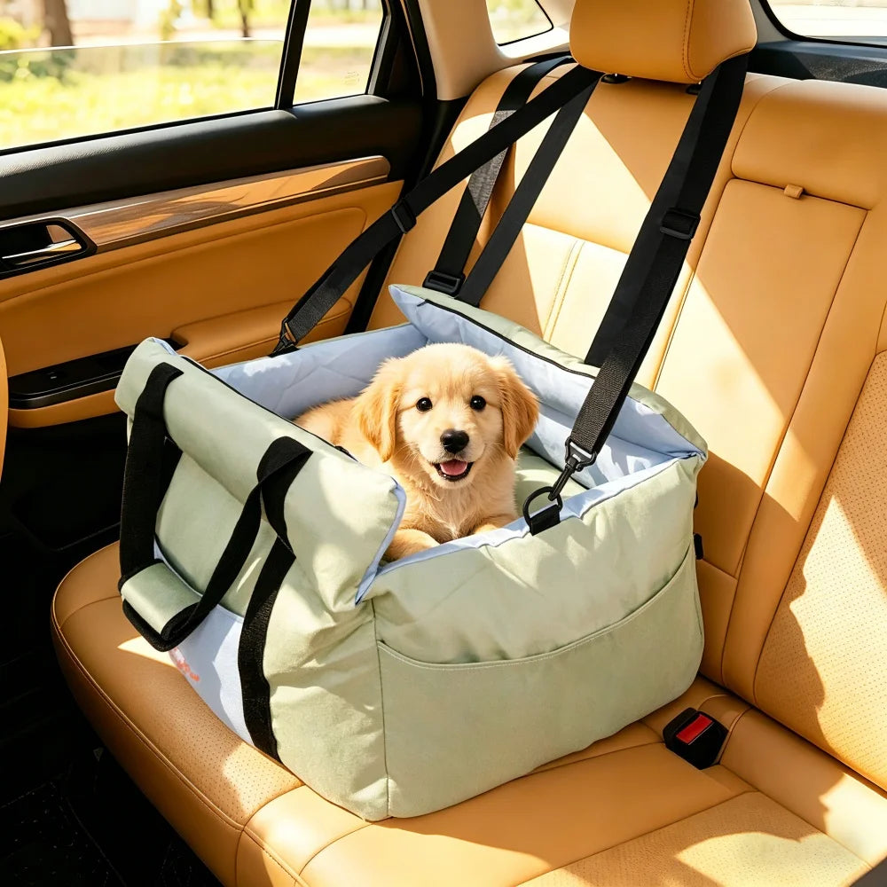 BORWART Portable Dog Car Booster Seat With Safety Belt Washable Cover