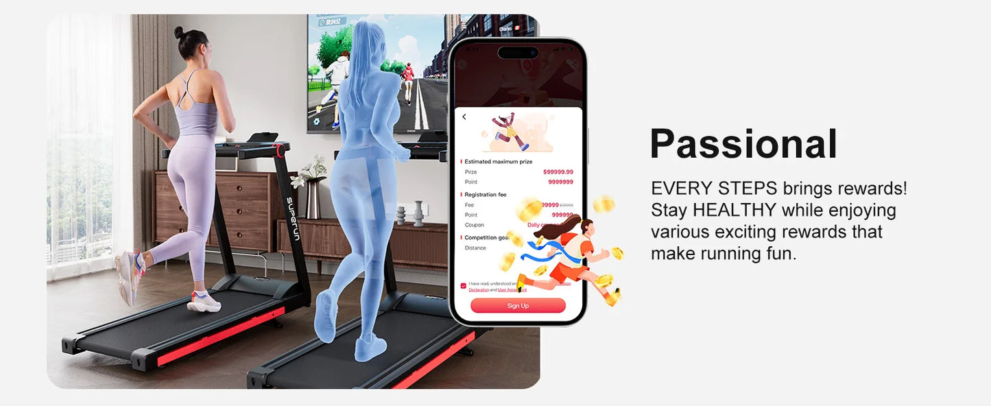 Superun 3.5HP Foldable Treadmill With 6 Percent Incline App Control