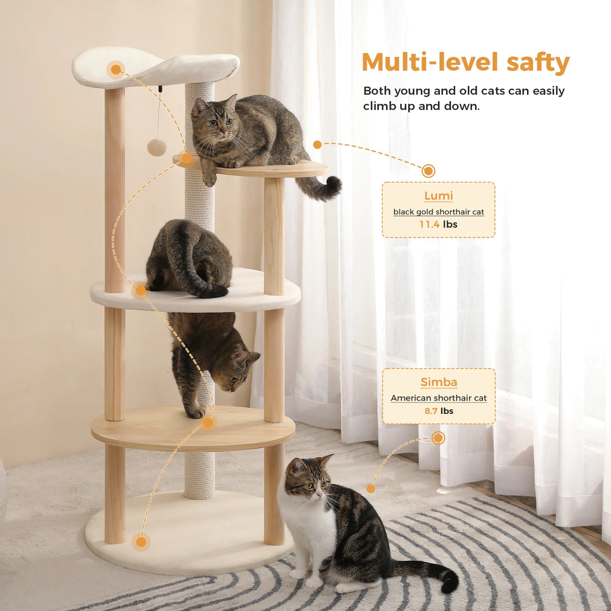 PAWZ Road Modern Wooden Cat Tree Tower With Scratching Post