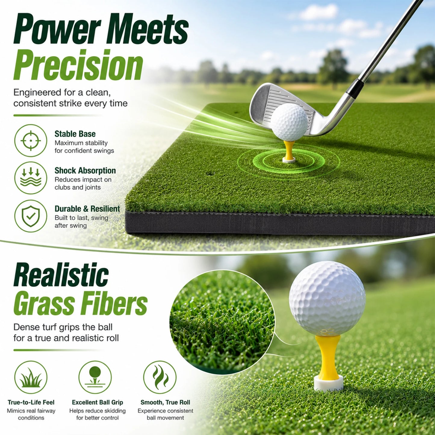 Golf Hitting Mat Synthetic Turf Training Aid For Indoor Practice