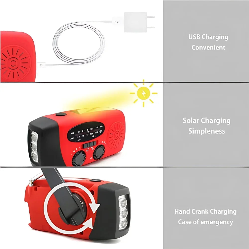 Portable Solar Hand Crank Emergency Radio With Power Bank