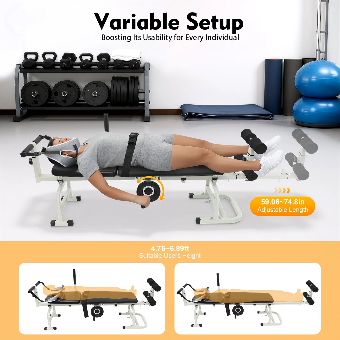 Adjustable Multifunctional Back Stretch Bench With Cervical Traction Support