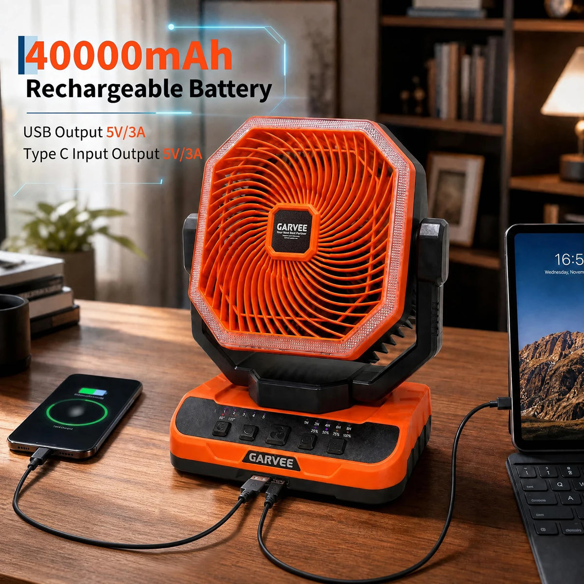 HiMISS Portable Camping Fan with LED Light Remote and Timer