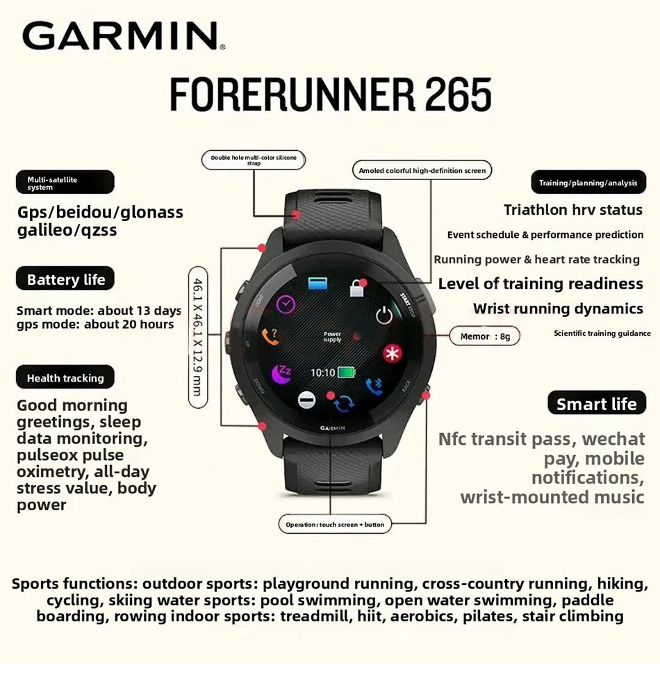 Garmin Forerunner 265 GPS Smartwatch With Heart Rate Monitoring