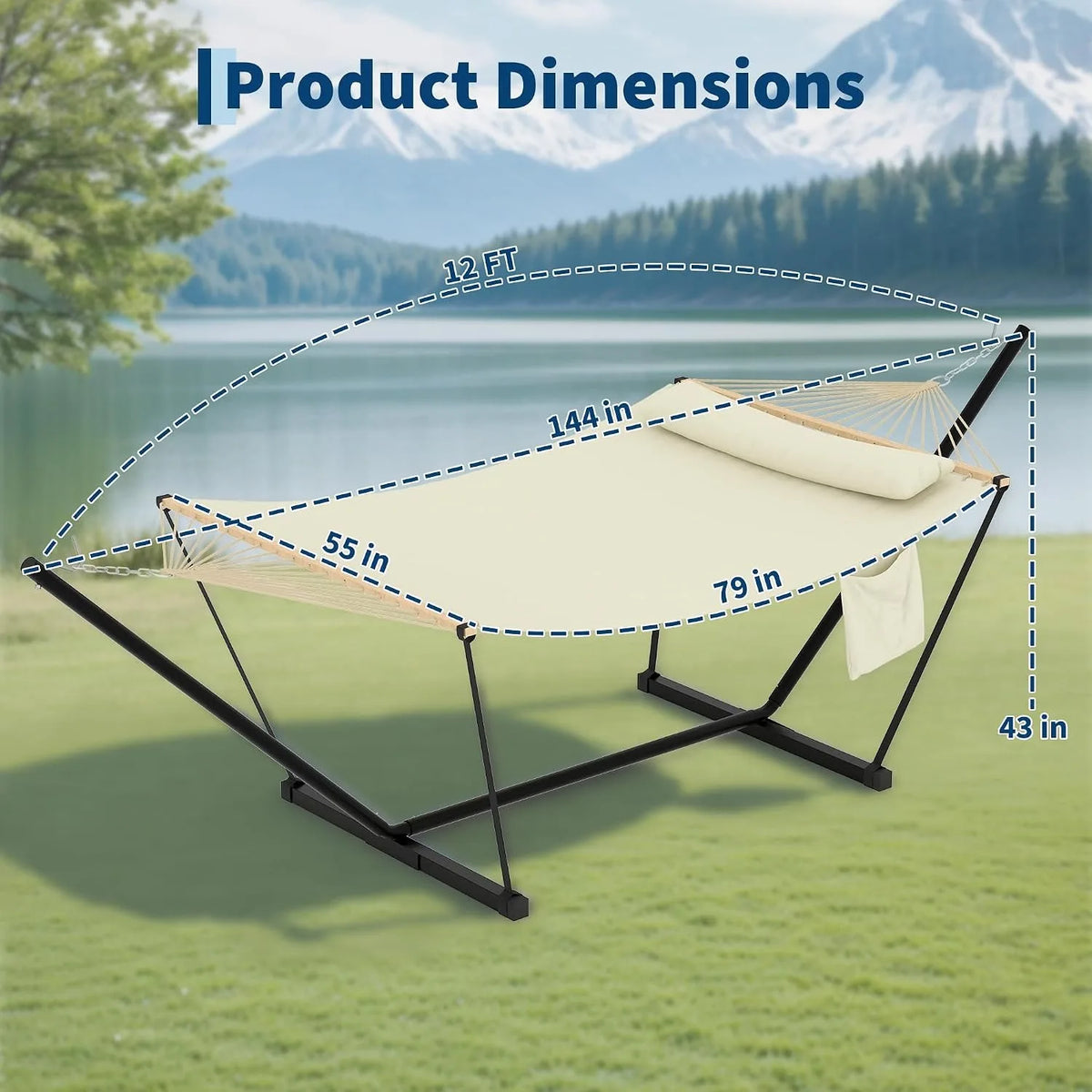Hammock With Stand, Balance Rope And Pillow For Outdoor Relaxation