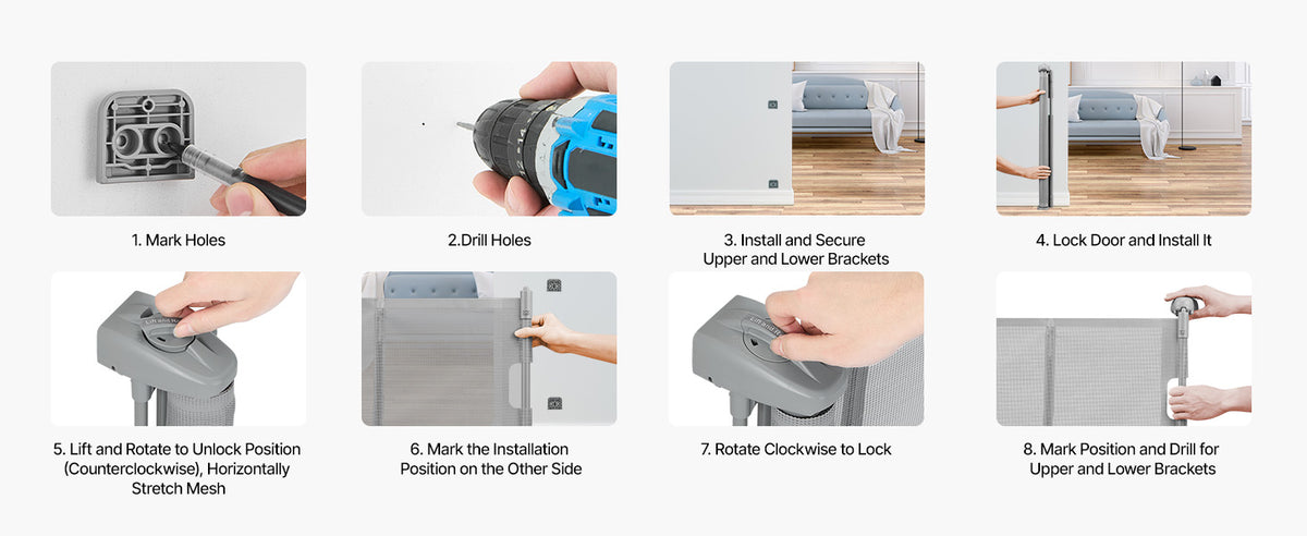 SucceBuy Retractable Baby Gate for Kids and Pets Easy Installation